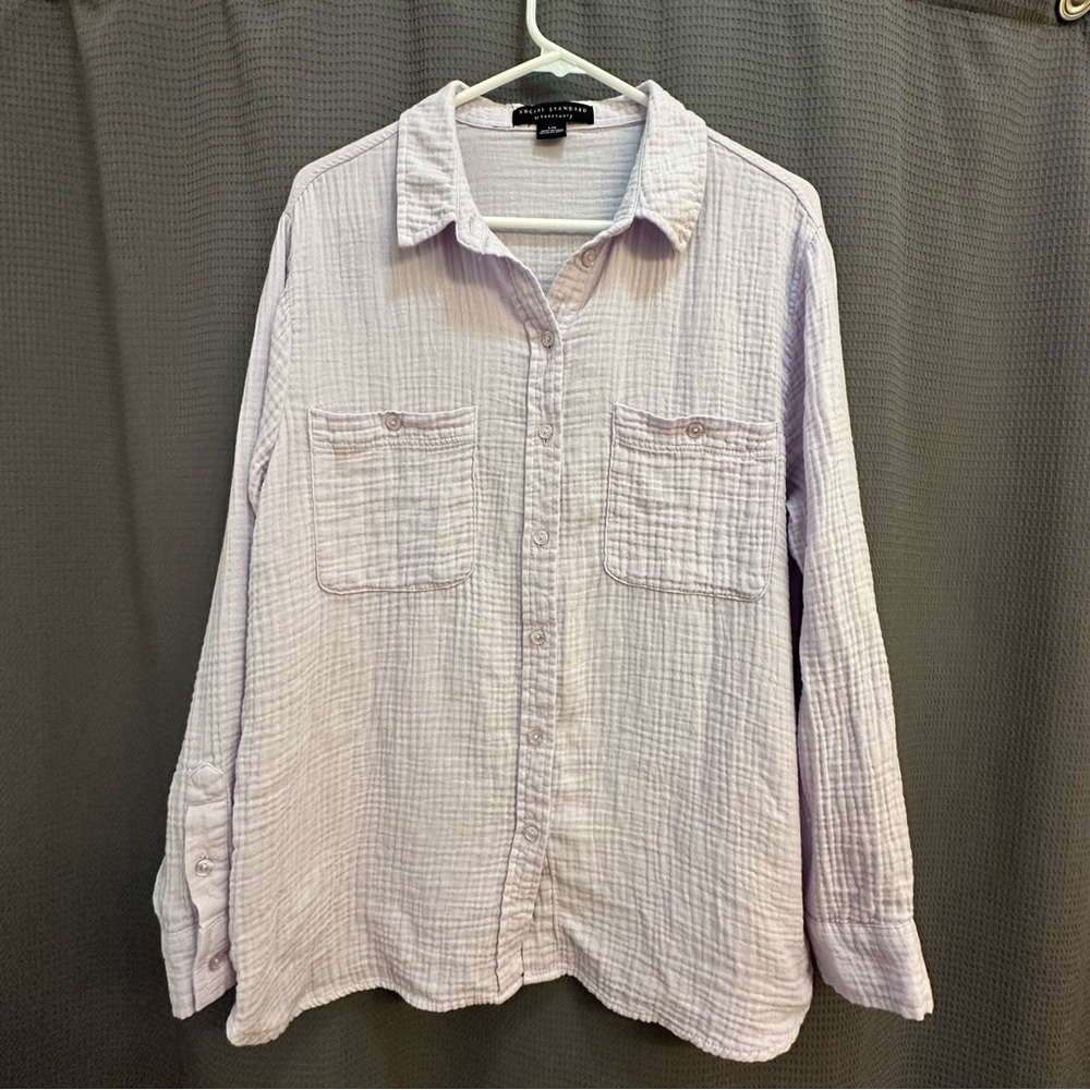 Social Standard by Sanctuary Gauze Button Down Shirt Lavender Purple Large